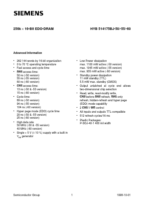 HYB514175BJ-50 Datasheet PDF Siemens AG