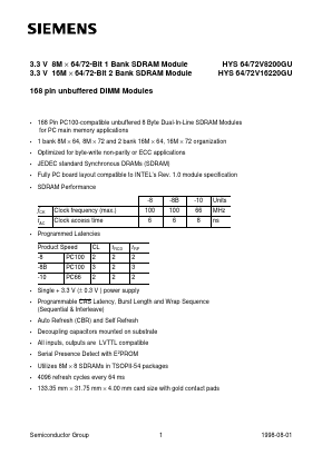 HYS64V8200GU-8 Datasheet PDF Siemens AG