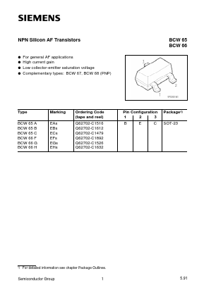 BCW66 Datasheet PDF Siemens AG