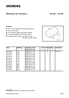 BC846A Datasheet PDF Siemens AG