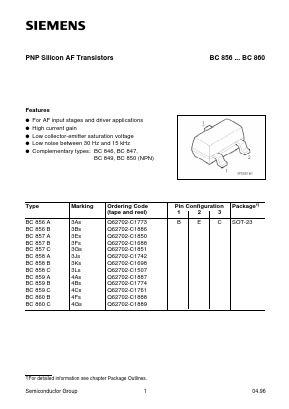 BC856 Datasheet PDF Siemens AG