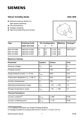 BAS40-05W Datasheet PDF Siemens AG