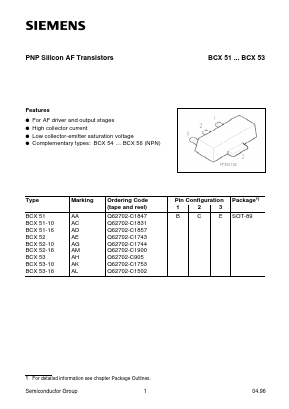 BCX53-16 Datasheet PDF Siemens AG