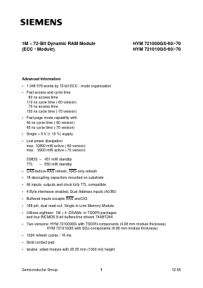 HYM721000GS Datasheet PDF Siemens AG