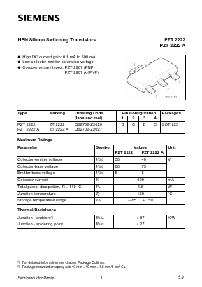PZT2222 Datasheet PDF Siemens AG