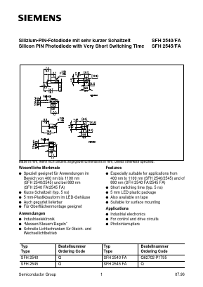 SFH2540 Datasheet PDF Siemens AG
