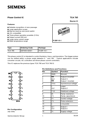TCA785 Datasheet PDF Siemens AG