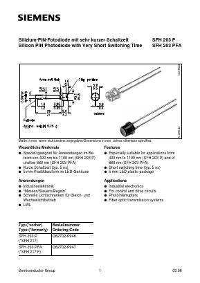 SFH203P Datasheet PDF Siemens AG