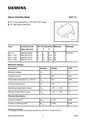 BAT17 Datasheet PDF Siemens AG