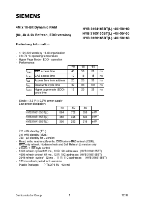 HYB3166165BT-40 Datasheet PDF Siemens AG