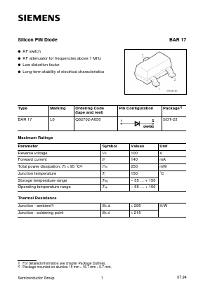 BAR17 Datasheet PDF Siemens AG