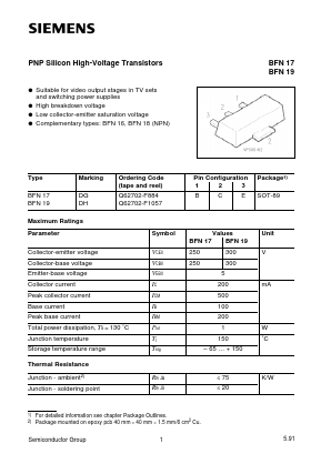 BFN19 Datasheet PDF Siemens AG