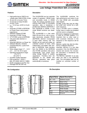 UL635H256SC35 Datasheet PDF Simtek Corporation