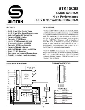 STK10C68-P40 Datasheet PDF Simtek Corporation