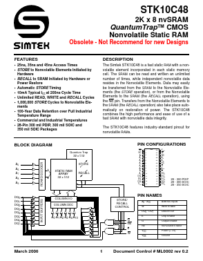 STK10C48-S20 Datasheet PDF Simtek Corporation