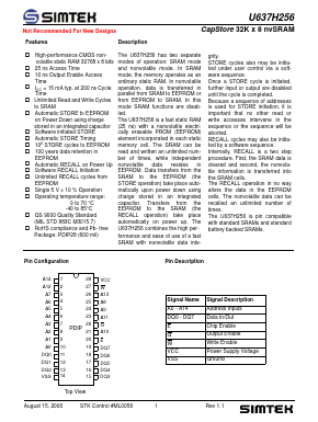U637H256 Datasheet PDF Simtek Corporation