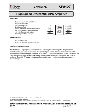 SP8127DG Datasheet PDF Signal Processing Technologies