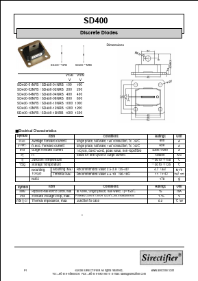 SD400-10NFB Datasheet PDF Sirectifier Electronics