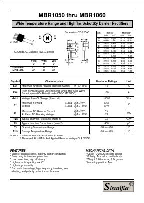 MBR1060 Datasheet PDF Sirectifier Electronics