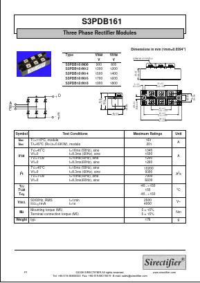 S3PDB161N08 Datasheet PDF Sirectifier Electronics