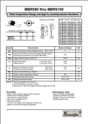 MBR5100 Datasheet PDF Sirectifier Electronics