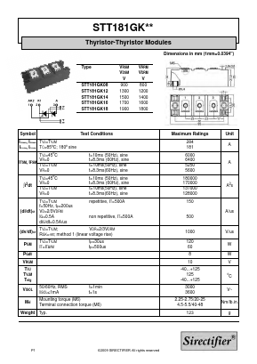 STT181GK16 Datasheet PDF Sirectifier Electronics