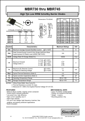 MBR745 Datasheet PDF Sirectifier Electronics