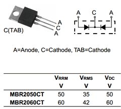 MBR2050CT Datasheet PDF Sirectifier Electronics