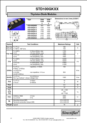 STD100GK18 Datasheet PDF Sirectifier Electronics