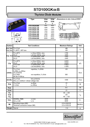 STD100GK20B Datasheet PDF Sirectifier Electronics