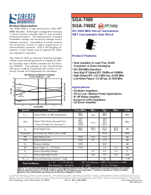 SGA-7489 Datasheet PDF Sirenza Microdevices => RFMD