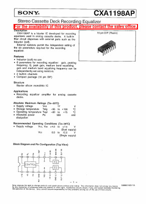 A1198 Datasheet PDF Sony Semiconductor