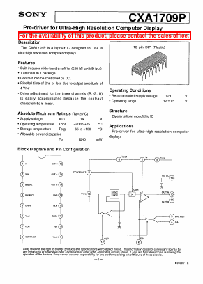 CXA1709P Datasheet PDF Sony Semiconductor