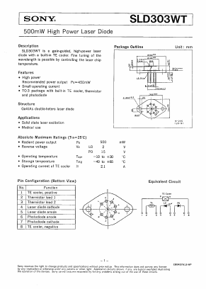 SLD303WT Datasheet PDF Sony Semiconductor