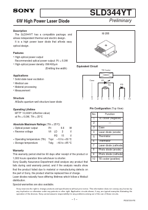 SLD344YT-1 Datasheet PDF Sony Semiconductor