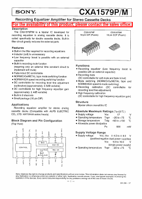 CXA1578P Datasheet PDF Sony Semiconductor
