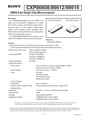 CXP86612 Datasheet PDF Sony Semiconductor