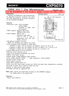 CXP5070 Datasheet PDF Sony Semiconductor