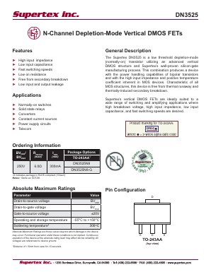 DN3525N8-G Datasheet PDF  Supertex Inc