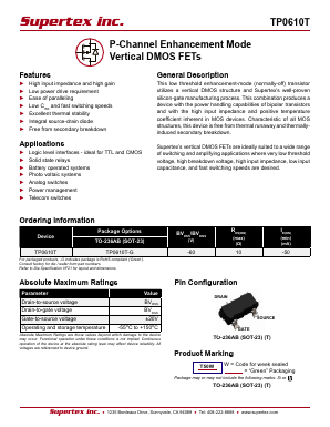 TP0610T-G Datasheet PDF  Supertex Inc