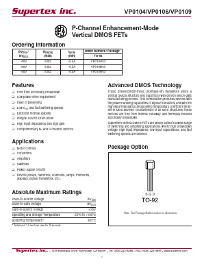 VP0109N3 Datasheet PDF  Supertex Inc