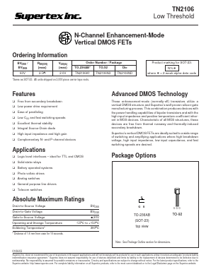 TN2106N3 Datasheet PDF  Supertex Inc
