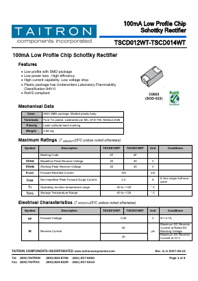 TSCD012WT Datasheet PDF TAITRON Components Incorporated