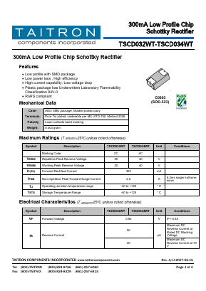 TSCD032WT Datasheet PDF TAITRON Components Incorporated