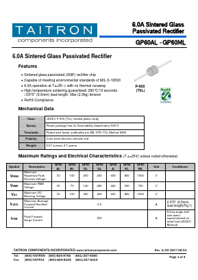 GP60JL Datasheet PDF TAITRON Components Incorporated
