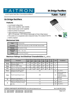 TU802 Datasheet PDF TAITRON Components Incorporated