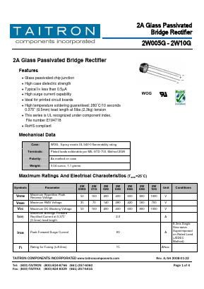2W08G Datasheet PDF TAITRON Components Incorporated