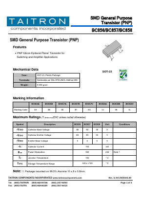 BC856 Datasheet PDF TAITRON Components Incorporated