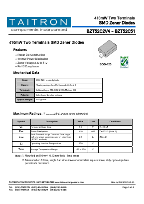BZT52C2V4 Datasheet PDF TAITRON Components Incorporated