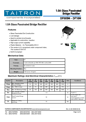 DF005M Datasheet PDF TAITRON Components Incorporated